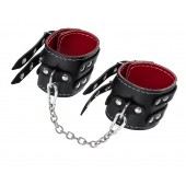 Черные кожаные оковы с двумя ремнями и красной подкладкой - Pecado - купить с доставкой в Черкесске