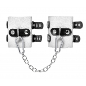 Бело-черные наручники с двумя ремешками и люверсами - Pecado - купить с доставкой в Черкесске