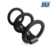 Черное тройное эрекционное кольцо с ремешком - Sex Expert - в Черкесске купить с доставкой