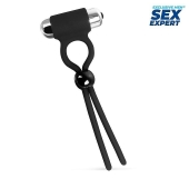 Черное эрекционное кольцо-лассо с вибрацией - Sex Expert - в Черкесске купить с доставкой