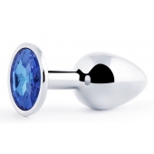 Анальное украшение BUTT PLUG  Small с синим кристаллом - 7 см. - Anal Jewelry Plug - купить с доставкой в Черкесске