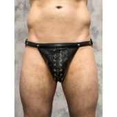 Кожаные мужские трусы-джоки со шнуровкой - БДСМ Арсенал купить с доставкой