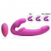 Розовый безремневой страпон с вибрацией и функцией расширения Inflatable Ergo-Fit Strapless Strap-On - XR Brands - купить с доставкой в Черкесске