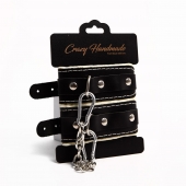 Черные скругленные наручники с мягкой бежевой подкладкой - Crazy Handmade - купить с доставкой в Черкесске