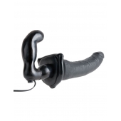 Черный страпон с вагинальной пробкой Deluxe Vibrating Penetrix Strap-On - 19 см. - Pipedream - купить с доставкой в Черкесске