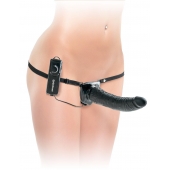 Черный страпон с вагинальной пробкой Deluxe Vibrating Penetrix Strap-On - 19 см. - Pipedream - купить с доставкой в Черкесске