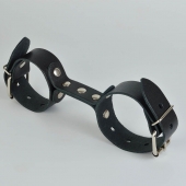 Черные кожаные наручники-фиксатор - Sitabella - купить с доставкой в Черкесске