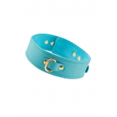 Голубой кожаный однослойный ошейник с прошивкой - Pecado - купить с доставкой в Черкесске