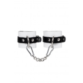 Бело-черные кожаные наручники с одним ремешком с люверсами - Pecado - купить с доставкой в Черкесске