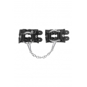 Черные кожаные наручники-браслеты из двух ремешков - Pecado - купить с доставкой в Черкесске