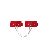 Красные кожаные узкие оковы со скруглёнными углами - Pecado - купить с доставкой в Черкесске