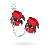 Красно-черные мягкие наручники с двумя ремешками с люверсами - Pecado - купить с доставкой в Черкесске