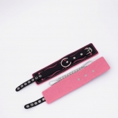Черно-розовые кожаные оковы с розовой строчкой - Crazy Handmade - купить с доставкой в Черкесске