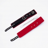 Черно-красные оковы с красной строчкой Sex - Crazy Handmade - купить с доставкой в Черкесске