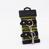 Черно-желтые кожаные наручники с жёлтой строчкой - Crazy Handmade - купить с доставкой в Черкесске