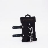 Черные кожаные оковы с хромированной фурнитурой - Crazy Handmade - купить с доставкой в Черкесске