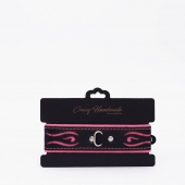 Черно-розовый кожаный ошейник с розовой строчкой - Crazy Handmade - купить с доставкой в Черкесске