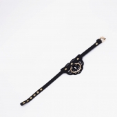 Черный фигурный кожаный ошейник с золотистой фурнитурой - Crazy Handmade - купить с доставкой в Черкесске