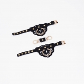 Черные наручники с золотистой фурнитурой - Crazy Handmade - купить с доставкой в Черкесске