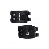 Черные кожаные оковы с двумя перекрёстными ремешками - Pecado - купить с доставкой в Черкесске