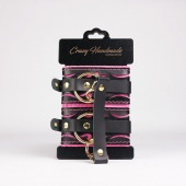 Черные кожаные оковы с розовой строчкой - Crazy Handmade - купить с доставкой в Черкесске