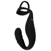 Черное эрекционное кольцо со стимуляцией промежности и анальной пробкой Cock Ring with RC Prostate Plug - Orion - в Черкесске купить с доставкой