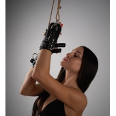 Черные высокие кожаные наручники для подвешивания - Crazy Handmade - купить с доставкой в Черкесске