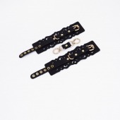 Черные кожаные наручники с узорами и золотистой фурнитурой - Crazy Handmade - купить с доставкой в Черкесске