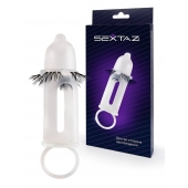 Эластичная насадка на пенис с подхватом мошонки и стимулирующими «ресничками» - Sextaz - в Черкесске купить с доставкой