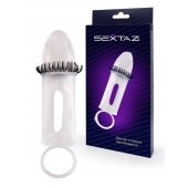 Закрытая насадка на пенис с подхватом мошонки и стимулирующими «ресничками» - Sextaz - в Черкесске купить с доставкой