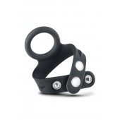 Черное эрекционное кольцо с подхватом мошонки на кнопках VS6 - Blush Novelties - в Черкесске купить с доставкой