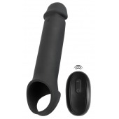 Черная вибронасадка для пениса с хомутом для мошонки и пультом ДУ Remote Controlled Penis Extension - Orion - в Черкесске купить с доставкой