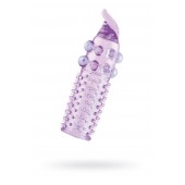 Гелевая фиолетовая насадка с шариками, шипами и усиком - 11 см. - Toyfa Basic - в Черкесске купить с доставкой