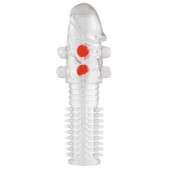 Гелевая прозрачная насадка с шариками и шипами - 14 см. - Toyfa Basic - в Черкесске купить с доставкой