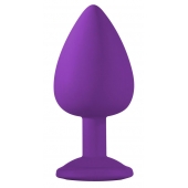 Большая фиолетовая анальная пробка Emotions Cutie Large с голубым кристаллом - 10 см. - Lola Games - купить с доставкой в Черкесске