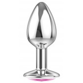 Малая серебристая анальная пробка Diamond Pink Sparkle Small с розовым кристаллом - 7 см. - Lola Games - купить с доставкой в Черкесске