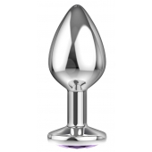 Большая серебристая анальная пробка Diamond Purple Sparkle Large с фиолетовым кристаллом - 8 см. - Lola Games - купить с доставкой в Черкесске