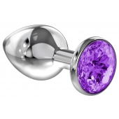 Большая серебристая анальная пробка Diamond Purple Sparkle Large с фиолетовым кристаллом - 8 см. - Lola Games - купить с доставкой в Черкесске