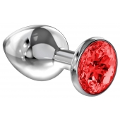 Большая серебристая анальная пробка Diamond Red Sparkle Large с красным кристаллом - 8 см. - Lola Games - купить с доставкой в Черкесске