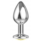 Большая серебристая анальная пробка Diamond Yellow Sparkle Large с жёлтым кристаллом - 8 см. - Lola Games - купить с доставкой в Черкесске