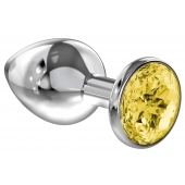 Большая серебристая анальная пробка Diamond Yellow Sparkle Large с жёлтым кристаллом - 8 см. - Lola Games - купить с доставкой в Черкесске