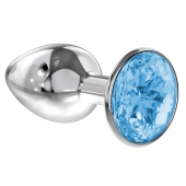 Малая серебристая анальная пробка Diamond Light blue Sparkle Small с голубым кристаллом - 7 см. - Lola Games - купить с доставкой в Черкесске