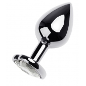 Серебристая анальная пробка с прозрачным кристаллом-сердцем - 8 см. - ToyFa - купить с доставкой в Черкесске