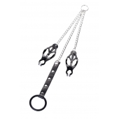 Черно-серебристые зажимы для сосков с кольцом для пениса TOYFA Metal - ToyFa - купить с доставкой в Черкесске