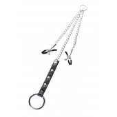 Серебристо-чёрные зажимы для сосков с кольцом для пениса TOYFA Metal - ToyFa - купить с доставкой в Черкесске