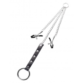 Серебристо-чёрные зажимы для сосков с кольцом для пениса TOYFA Metal - ToyFa - купить с доставкой в Черкесске