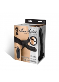 Чёрный полый страпон с вибрацией Unisex Vibrating Hollow Strap-On - 14 см. - Lux Fetish - купить с доставкой в Черкесске