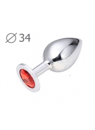 Коническая серебристая анальная втулка с красным кристаллом - 8,2 см. - Anal Jewelry Plug - купить с доставкой в Черкесске