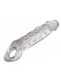 Прозразная закрытая насадка на пенис с поддержкой мошонки Clearly Ample Penis Enhancer - 22 см. - XR Brands - в Черкесске купить с доставкой