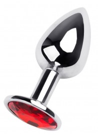 Маленькая коническая серебристая анальная пробка с красным кристаллом - 7 см. - ToyFa - купить с доставкой в Черкесске